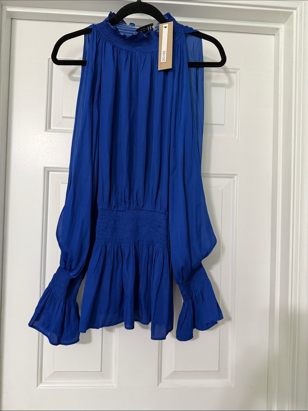DO+BE Royal Blue Smocked Waist Long Sleeve Blouse